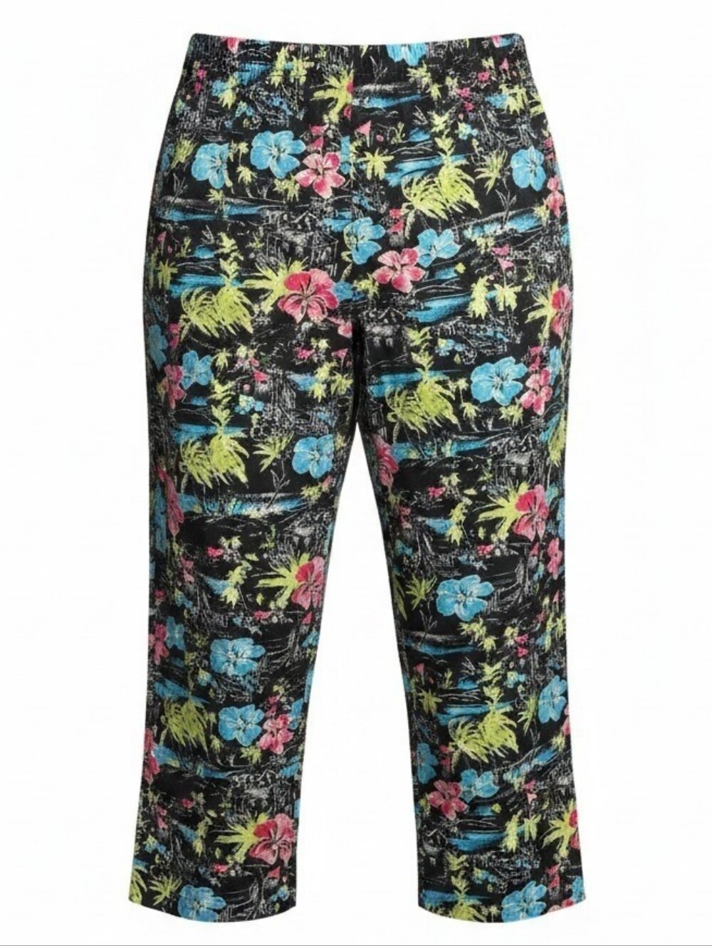 CHICO'S TRAVELERS | Tropical Wide Leg Crop Elastic Waist Pant Resort Travel | XL